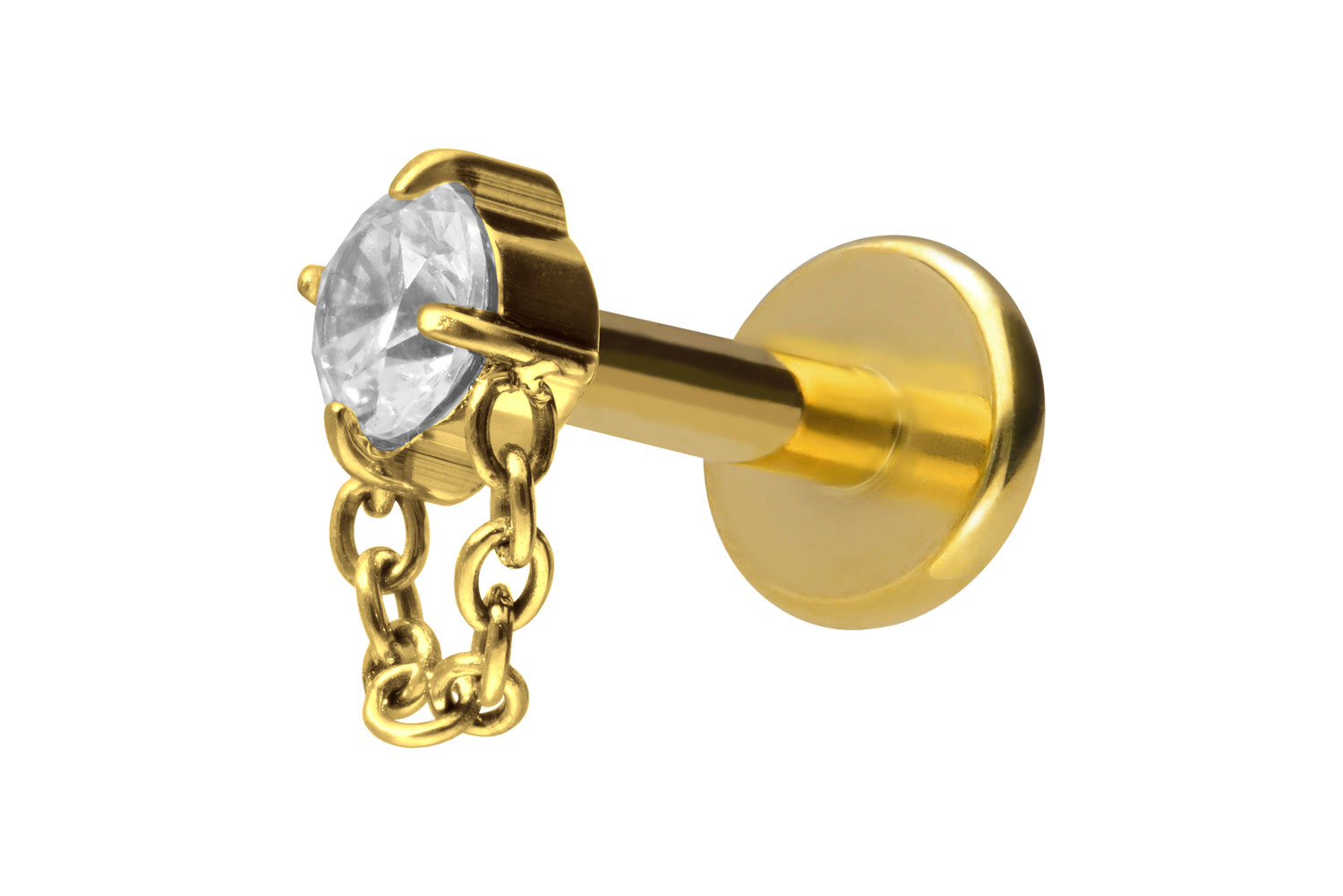 Titan Labret Piercing mit Innengewinde KRISTALL + KETTE